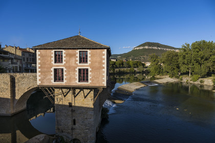 France, Aveyron, Millau, the Pont Vieux (old bridge) crossed the Tarn, the old mill on its second pile
