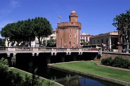France, Pyrenees Orientales, Perpignan, Castillet, part of the old walls