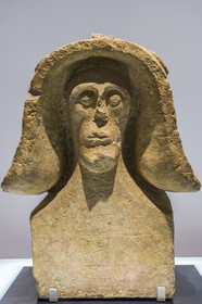 France, Gard, Nimes, Romanity museum (Musée de la Romanite), Volque male bust with incised torc and pectoral, incised and painted decoration on the torso 7th-6th century BC. J.-C.