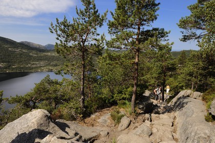 Norway, Rogaland County, around Lysefjord, hiking trail leading to Preikestolen Rock