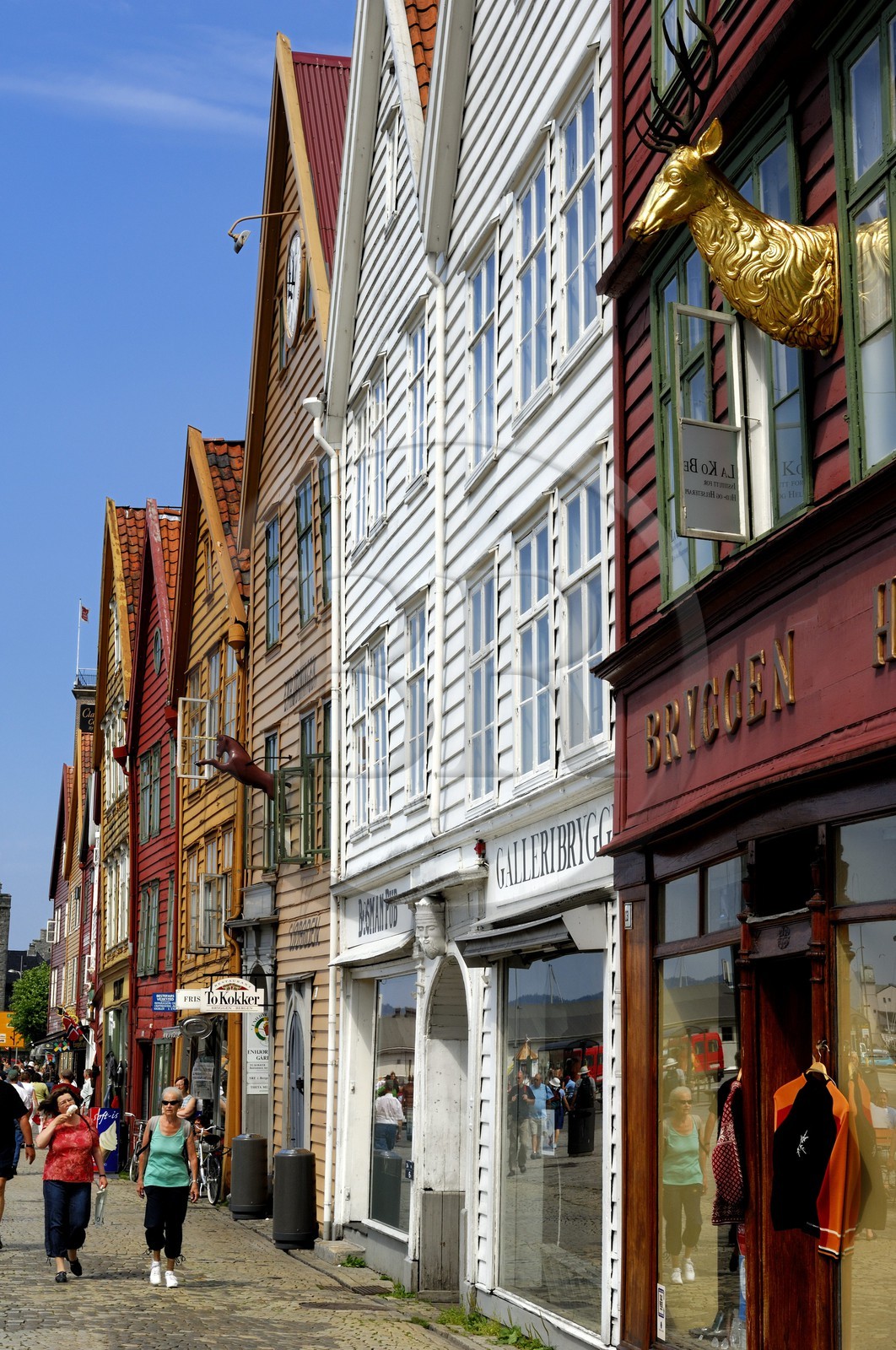 Norvège, comté de Hordaland, Bergen, maisons en bois du quartier de Bryggen, classé Patrimoine Mondial de l'UNESCO, ancien comptoir de la ligue hanséatique (la Hanse)
