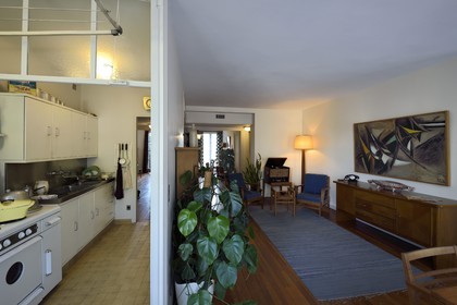 France, Seine Maritime, Le Havre, Downtown rebuilt by Auguste Perret listed as World Heritage by UNESCO, Maison du Patrimoine atelier Perret, appartement Perret, historic showflat of the post war period, furnished in a 1950's style