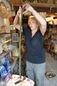 France, Var, Massif des Maures, Collobrières, Lou Castagnié, basket maker Anneke Lepra braids chestnut baskets