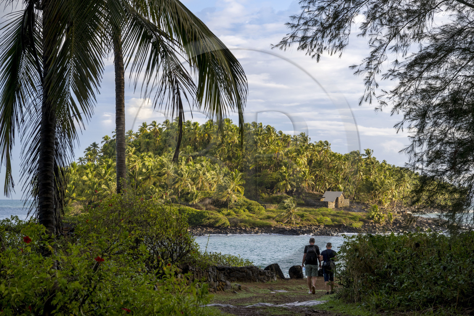 France, French Guiana, Kourou, Salvation Islands (Iles du Salut), Devil's Island seen from Royal island, the hut served as a prison for Alfred Dreyfus from April 13, 1895 to June 9, 1899