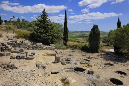 France, Herault, Nissan-lez-Enserune, the Oppidum d'Enserune is an ancient hill-town between the sixth century BC and first century AD, silos that have been used for storing food