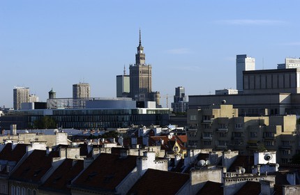 Pologne, Varsovie, le Palais (soviétique) de la Culture et de la Science domine la ville moderne, partiellement à l' emplacement de l' ancien ghetto