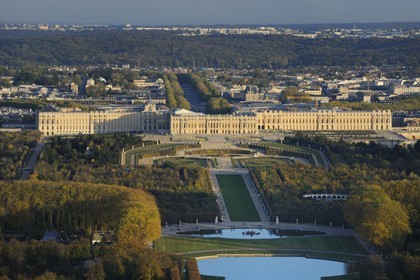 France, Yvelines, Chateau de Versailles Park, listed as World Heritage by UNESCO, the Grand Canal (aerial view)