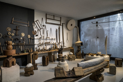 France, Paris, Les Halles district, the Pompidou Center also called Beaubourg, National Museum of Modern Art (MNAM), Brancusi retrospective exhibition, partial reconstruction of Brancusi's workshop, impasse Ronsin, the artist's tools and forge