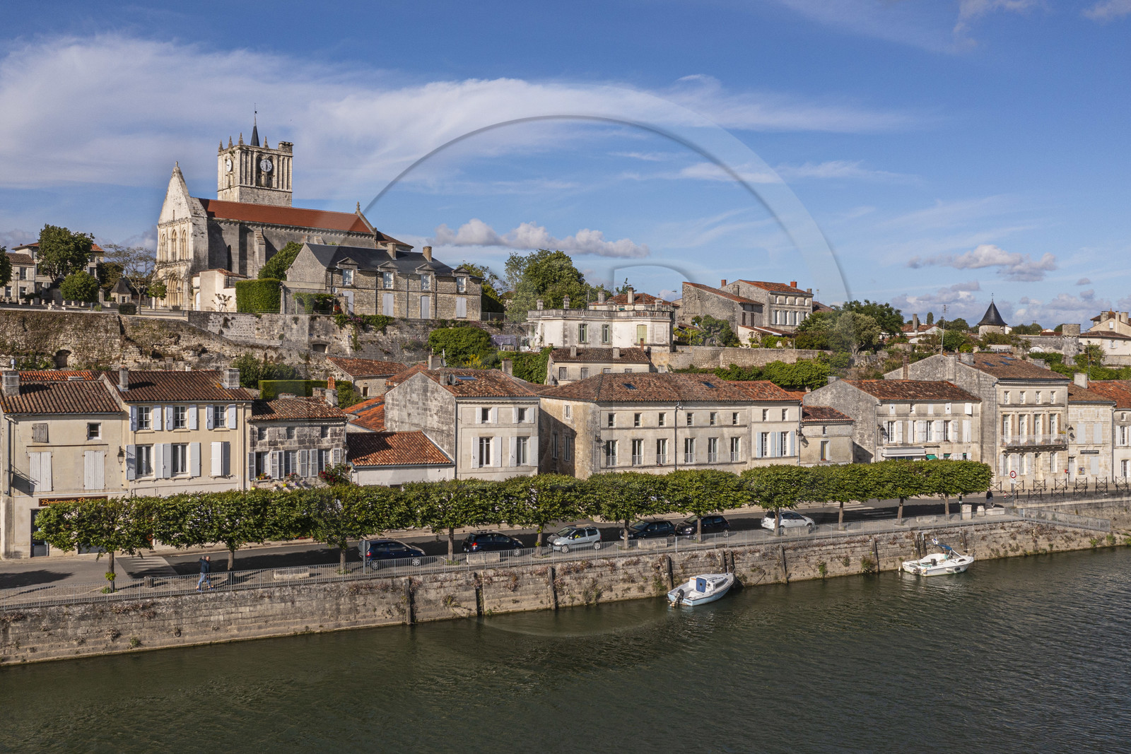 France, Charente-Maritime (17), Saintonge, Saint-Savinien, labellisé Villages de pierres et d'eau, le village au bord de la Charente (vue aérienne)