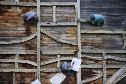 France, Haut-Rhin (68), Ungersheim, écomusée d'Alsace, reconstitution d'une construction de maison à pans de bois