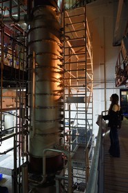 France, Reunion island (French overseas department), Saint Pierre, estate of the Isautier distillery, museum of the Rum Saga, distillation column left that replaces the still