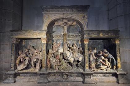 France, Meuse, Lorraine Regional Park, Cotes de Meuse, Vigneulles les Hattonchatel, St. Maur church, Altarpiece of the Passion of Christ attributed to the sculptor Ligier Richier (16th century)