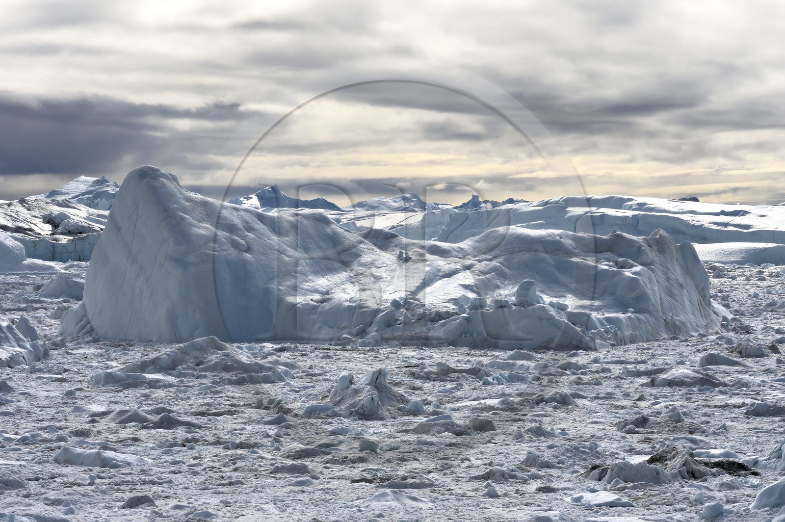 Groenland, cote ouest, baie de Disko, Ilulissat, fjord glacé classé Patrimoine Mondial de l'UNESCO qui est l’embouchure maritime du glacier Sermeq Kujalleq (Jakobshavn Glacier)