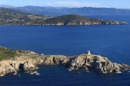 France, Corse-du-Sud (2A), Cargèse, la tour génoise de la pointe d'Omigna (vue aérienne)