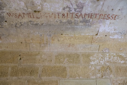 France, Gard, Aigues Mortes, the Tower of Constance, the knights' room where Protestants were imprisoned in the 18th century, the best known of which is Marie Durand, graffiti by prisoners