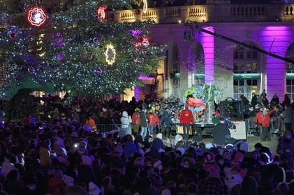 France, Meurthe-et-Moselle, Nancy, place Stanislas, the parade of Saint-Nicolas, parade float from the town of Ludres with Le Phénix reborn from its ashes