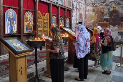 Georgia, Imereti, Kutaisi, Gelati Monastery, listed as World heritage by UNESCO, prayers to the Saints