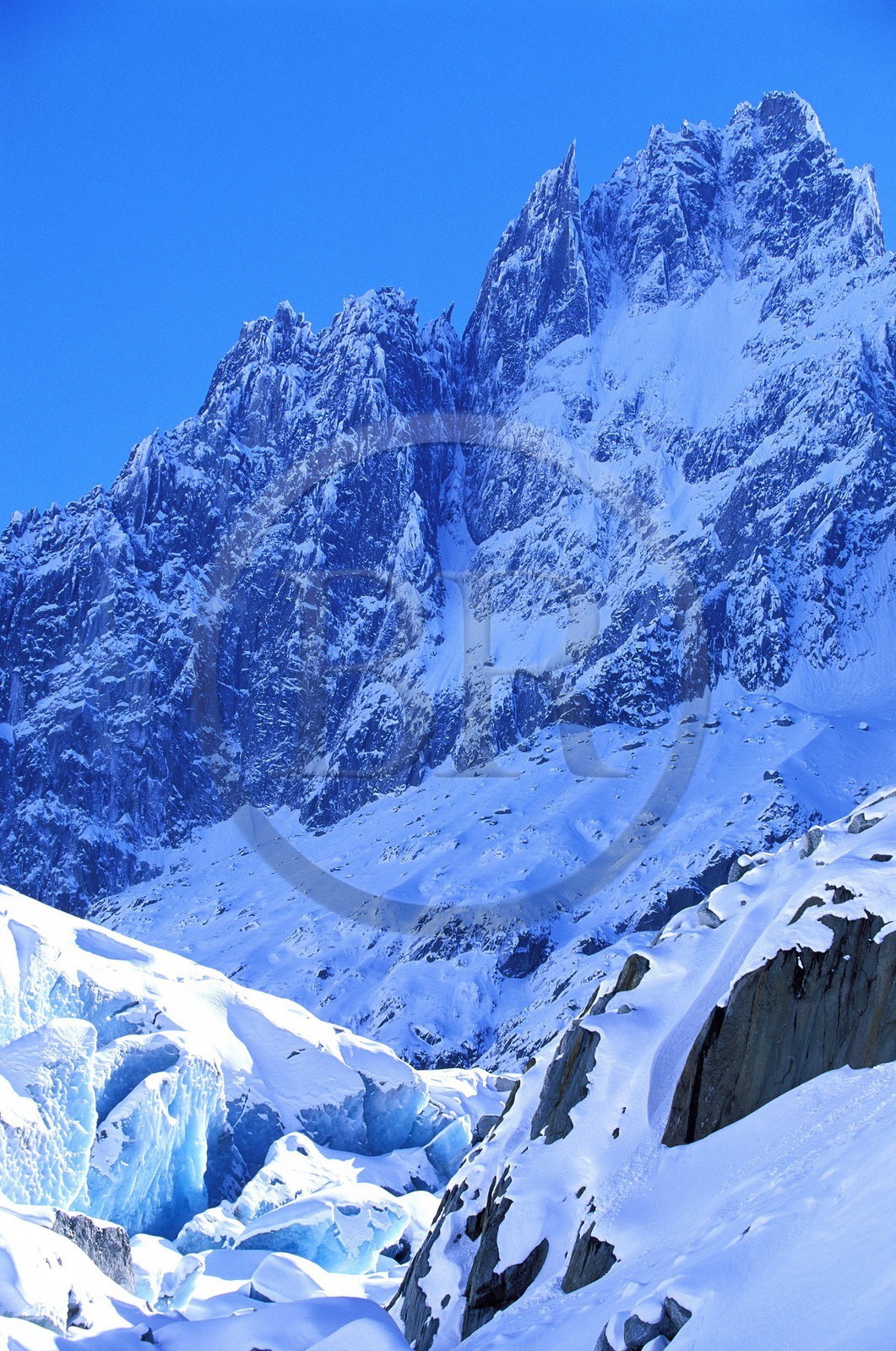 France, Haute-Savoie (74), vallée de Chamonix, la Mer de glace dans la Vallée Blanche, Mont-Blanc