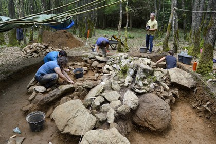 France, Morbihan, Tredion, Coeby forest, excavations at the megalithic site discovered by archaeologist Philippe Gouezin