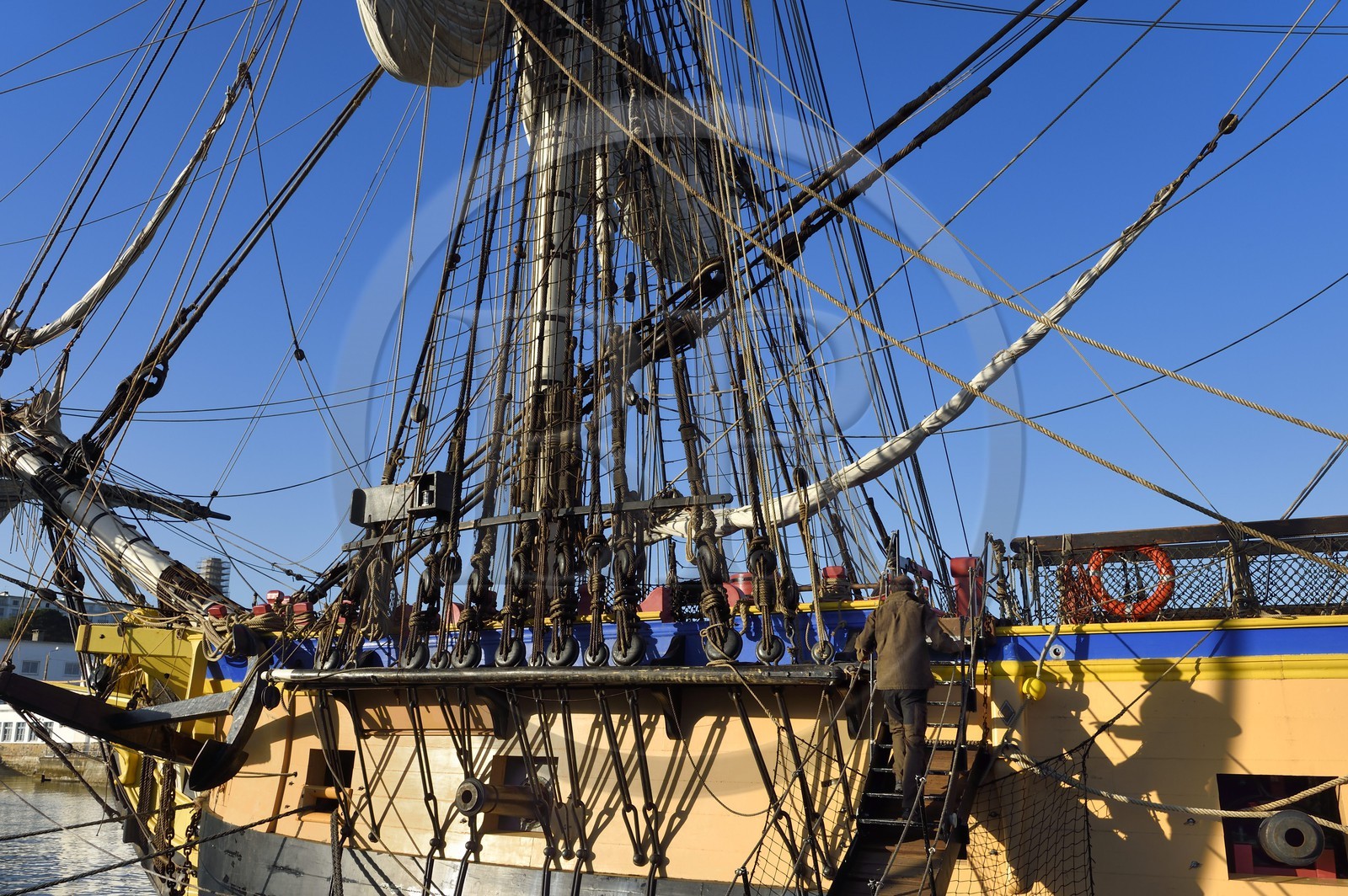 France, Finistère (29), port de Brest, la frégate L'Hermione, réplique du trois-mats qui transporta le marquis de Lafayette en Amérique en 1780