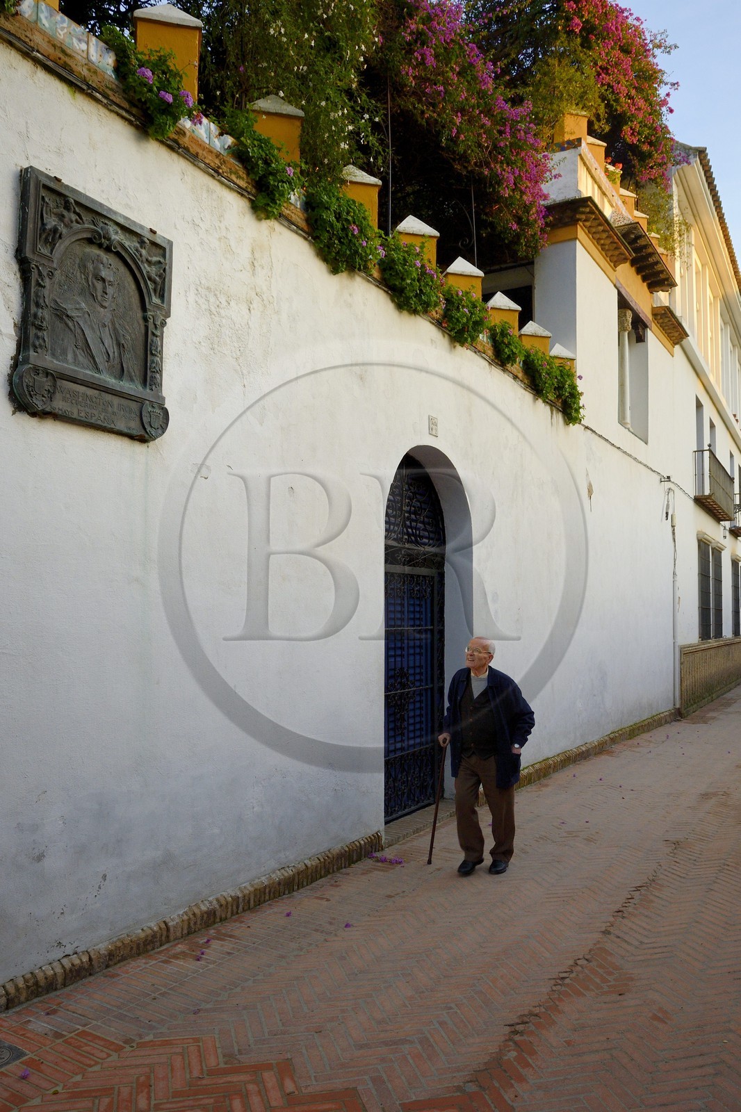 Espagne, Andalousie, Séville, quartier de Santa Cruz, plaque dédiée à l'écrivain Washington Irving