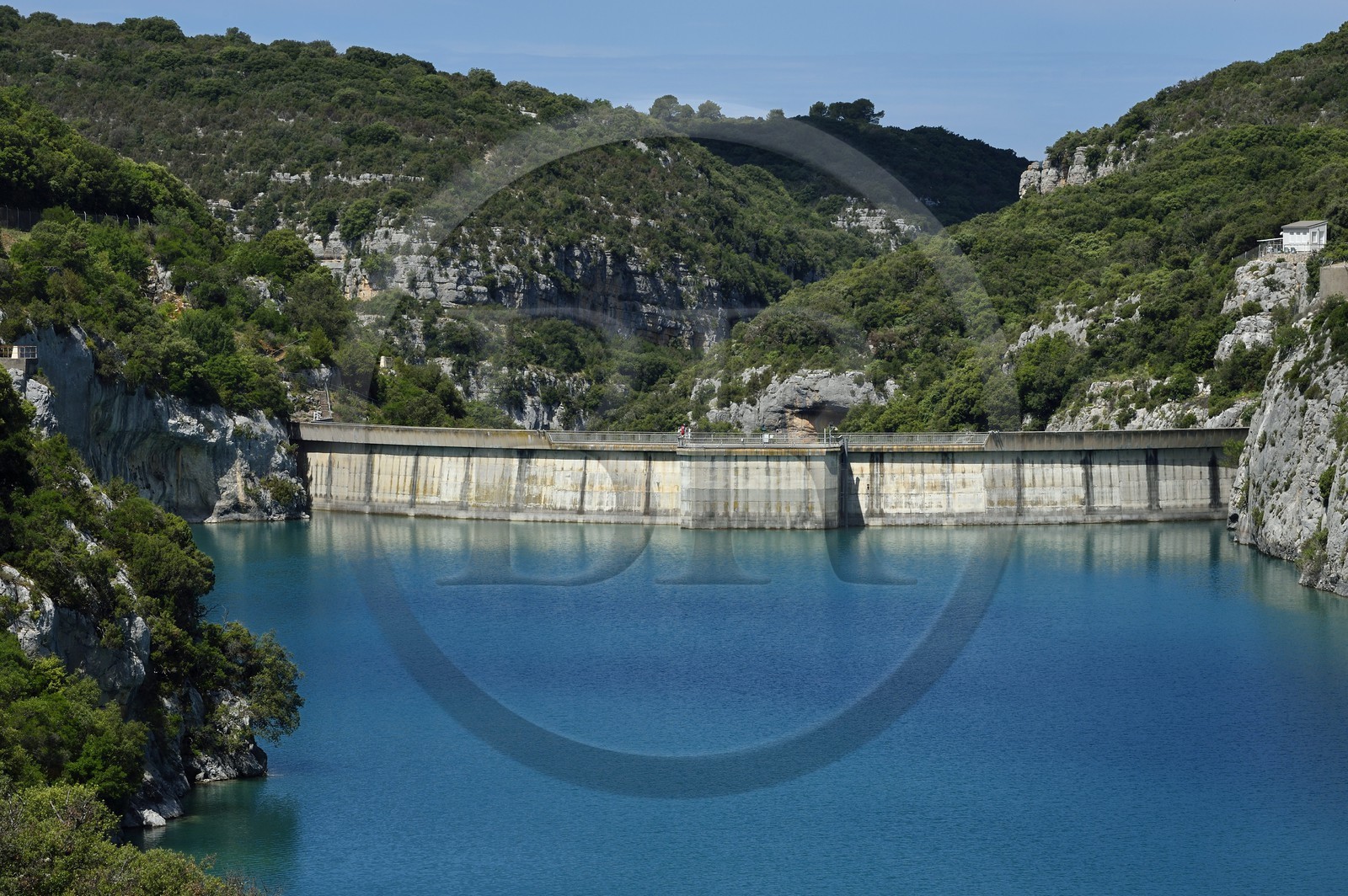 France, Alpes-de-Haute-Provence, Parc Naturel Regional du Verdon, Lake St Croix dam near Sainte-Croix-de-Verdon