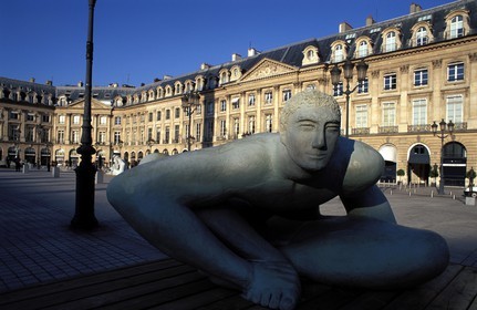 France, Paris, place Vendome, temporary exhibition of sculpture (here the artist Debre)