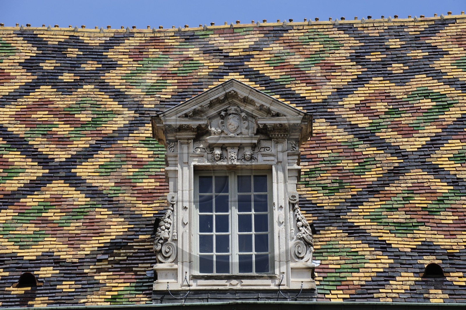 France, Côte d'Or (21), Dijon, toit de tuiles vernissées de l'Hôtel de Vogüé