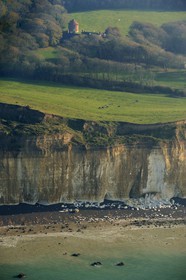 France, Seine-Maritime, Pays de Caux, Sotteville-sur-Mer, dovecote over limestone cliffs of the Cote d'Albatre (Alabaster Coast) (aerial view)