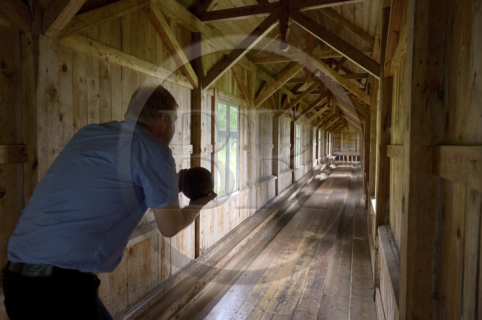Sweden, Vasterbotten County, Umea region, Norrbyskär islands which was one of the largest sawmills in Europe in the early 20th century, one of the first bowling lane from late 19th century installed to distract the workers