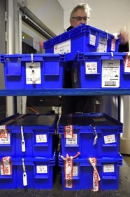 Norway, Svalbard, Spitzbergen, Longyearbyen, Svalbard Global Seed Vault (Seed Bank), sealed boxes containing seeds from the Australian Grains Genebank