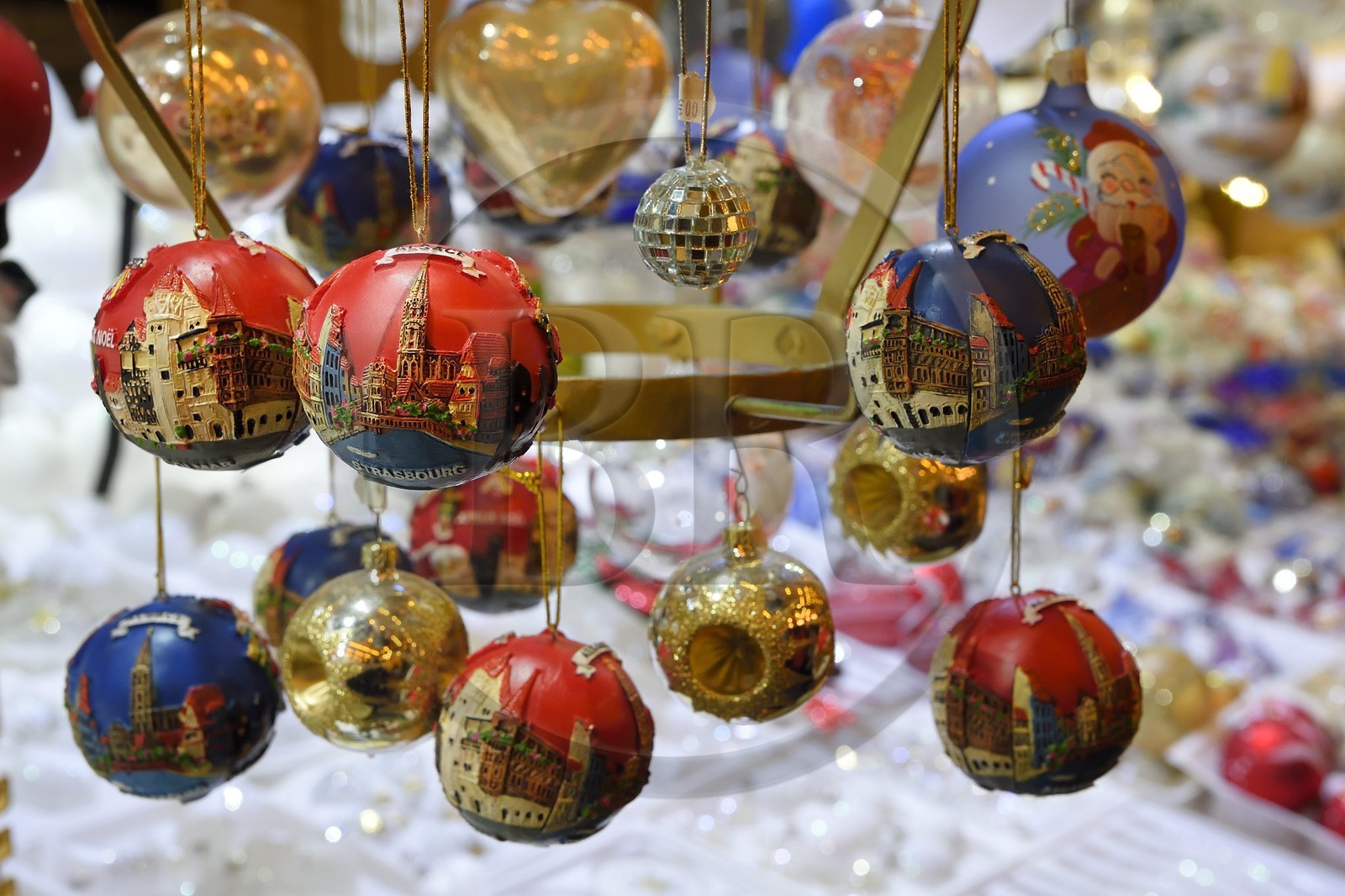 France, Bas Rhin, Strasbourg, old town listed as World Heritage by UNESCO, Christmas market (Christkindelsmarik) on the place Broglie, Christmas bauble
