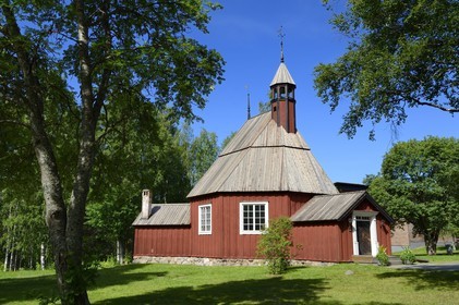 Suède, Comté de Vasterbotten, Umea, musée en plein air Gammlia et Vasterbotten museum, l'église Helena Elisabeth à l'origine une chapelle de pêcheurs sur l'Ile de Holmö datant de 1803