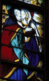 France, Eure, Evreux, Notre Dame cathedral, stained glass window detail