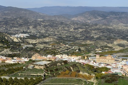 Spain, Andalusia, Almeria Province, Huécija and Bentarique in the background on the Tabernas Desert border