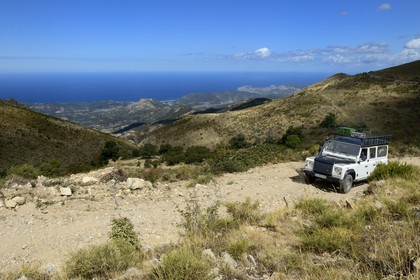 France, Haute Corse, Balagne, discovery of the Giussani in 4x4 vehicle using a track around the Bocca di a Battaglia