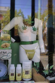 United States, California, San Francisco, formerly Hippie district of Haight-Ashbury, produces of marijuana