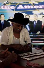 United States, Florida, Miami, Little Havana, Calle Ocho, passionate players at Domino Park