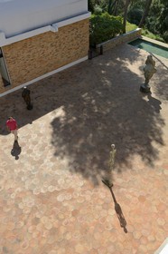 France, Alpes Maritimes, St Paul de Vence, Fondation Maeght by the architect Josep Lluis Sert, a museum of contemporary art, the Giacometti courtyard, Standing Woman II (1960) by Alberto Giacometti