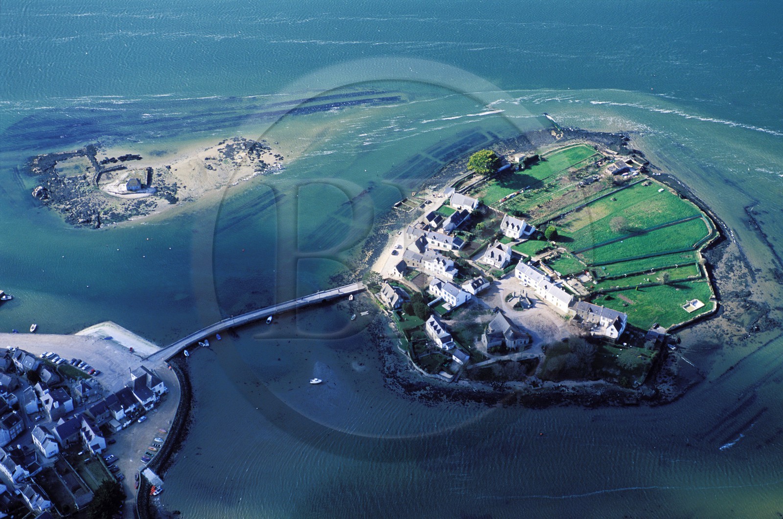 France, Morbihan, Saint-Cado island on river Etel (aerial view)