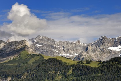 Switzerland, Canton of Vaud, Villars-sur-Ollon, panorama of the  massif of Argentine overlooking Solalex
