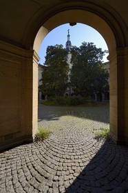 France, Rhone, Lyon, historical site listed as World Heritage by UNESCO, the hospital of Hotel Dieu, cloister courtyard
