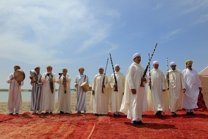 Morocco, Oriental Region, La Reggada traditional dance and music on the beach