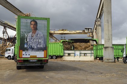 France, Reunion island (French overseas department), Saint-Louis, Le Gol sugar factory, unloading the  sugar cane from trucks or trailers called localy cachalot