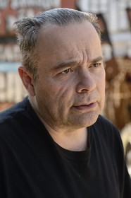 France, Rhone, Saint-Romain-au-Mont-d'Or, the Abode of Chaos (la Demeure du Chaos), the artwork is based around the endless transformation of the artist Thierry Ehrmann's 17th century home into a replica war zone at the image of this world, portrait of Thierry Ehrmann also CEO and founder of Artprice and the Server group