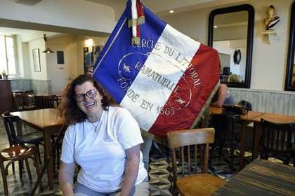 France, Var, Presqu'ile de Saint-Tropez, Ramatuelle, place Gabriel Péri in the heart of the old village, the Cercle du littoral (associative Café), its president Claude Clérici