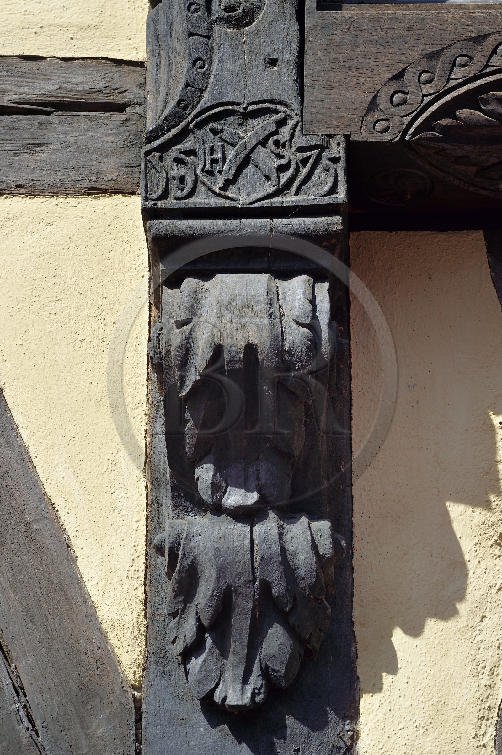 France, Bas Rhin, Strasbourg, old town listed as World Heritage by UNESCO, old tanner Hans Schenk house with carved wooden pan in the rue des dentelles, emblem of tanners France, Bas Rhin, Strasbourg, old town listed as World Heritage by UNESCO, old tanner Hans Schenk house with carved wooden pan in the rue des dentelles, emblem of tanners