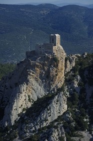 France, Aude, Cathar castle of Queribus (aerial view)
