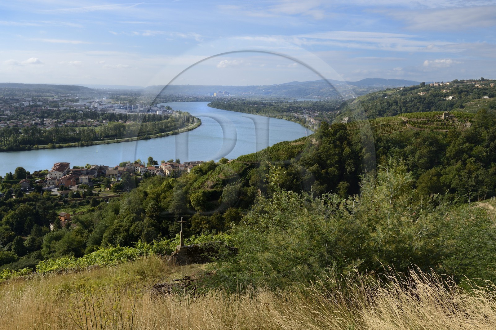 France, Rhône (69), vue sur le Rhône depuis les hauteurs du village de Condrieu et son vignoble