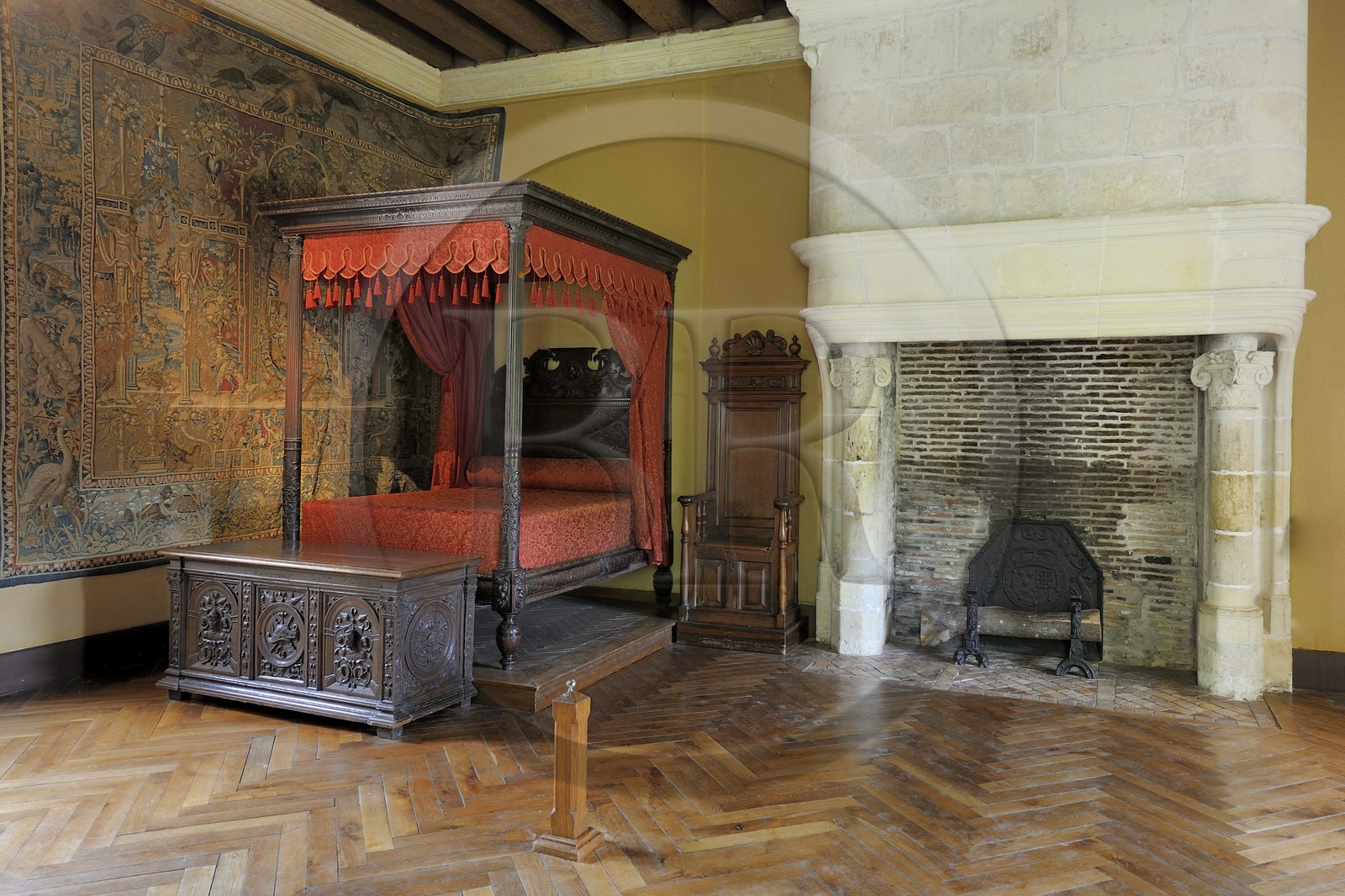 France, Indre et Loire, Loire Valley listed as World Heritage by UNESCO, Chateau d' Azay le Rideau, bedroom renaissance
